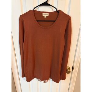52seven Sweater Women Large Rust Orange Mixed Media Chiffon Back Long Sleeve
